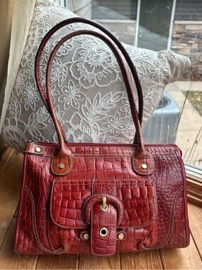 Wilson’s Leather Red Crocodile Print Leather Bag